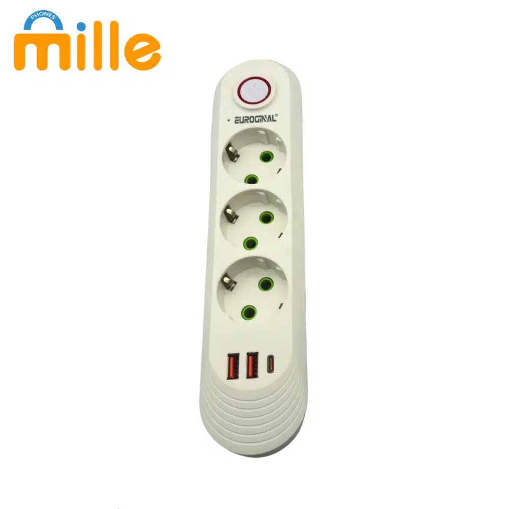 Prise Multiprise EU 3 en 1 avec Ports USB & Type-C – Rallonge 2m, 2500W Charge Rapide