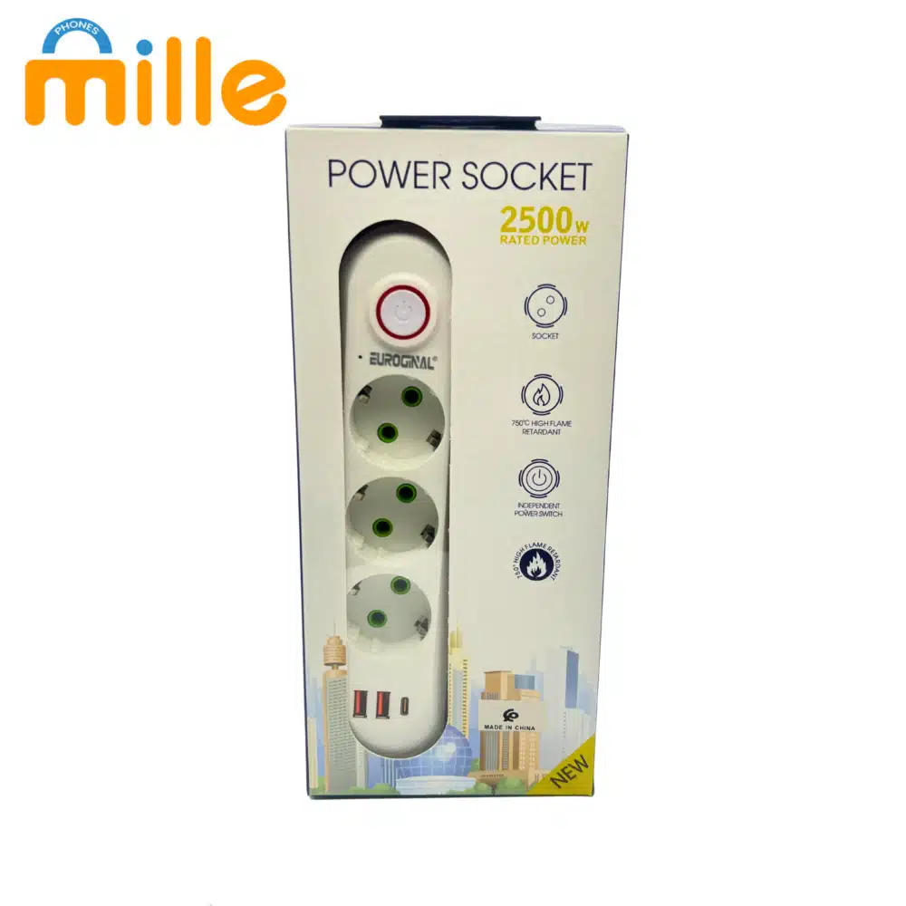 Prise Multiprise EU 3 en 1 avec Ports USB & Type-C – Rallonge 2m, 2500W Charge Rapide – Image 3