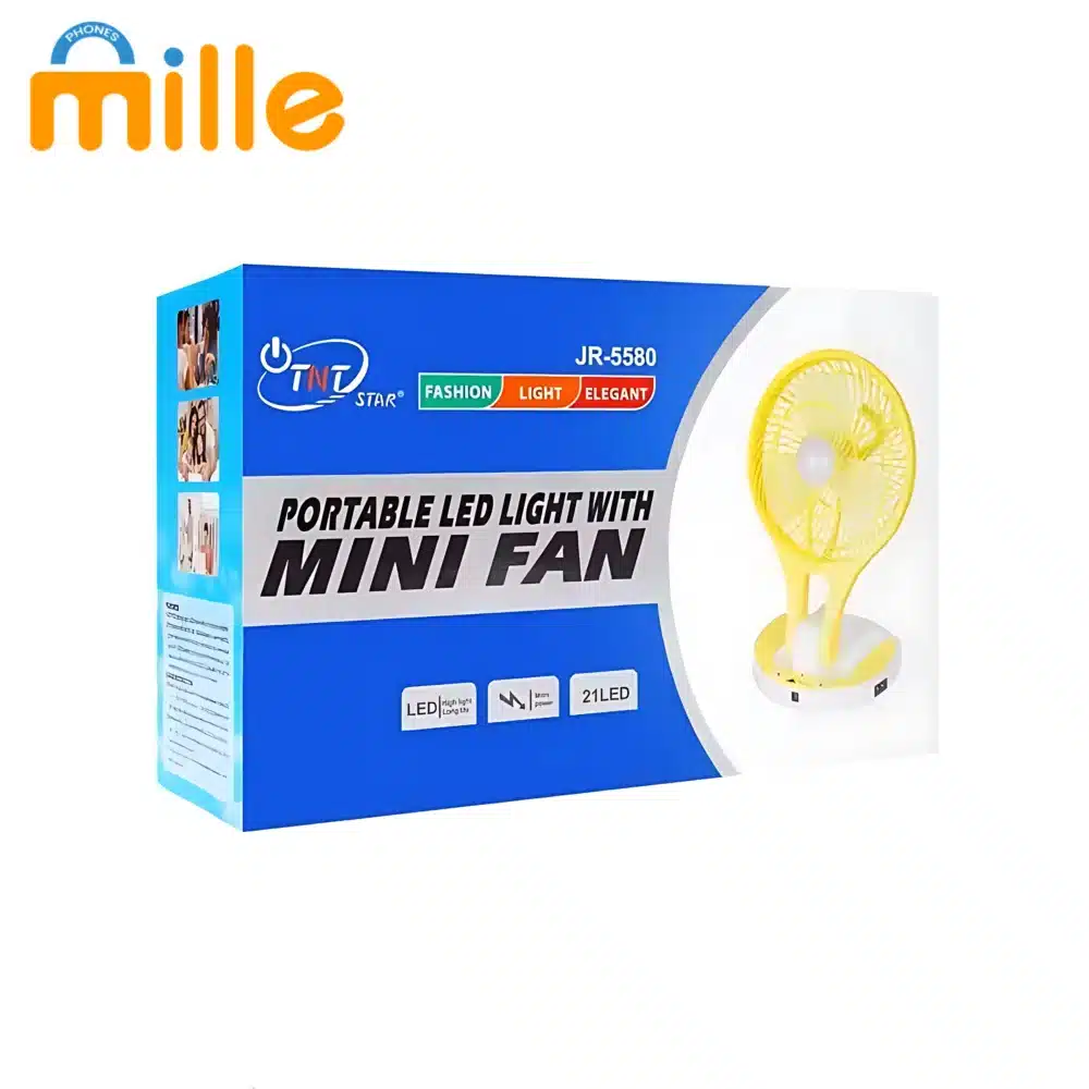 Ventilateur de Table TNTSTAR JR-5580 BLEU – Mini Ventilateur DC/AC 220V & 12V à Batterie – Image 4