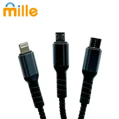 Câble HM Plus+ 3-en-1 – Charge Rapide PD-30 | Tressage Nylon Ultra Résistant | USB-C, Lightning & Micro USB