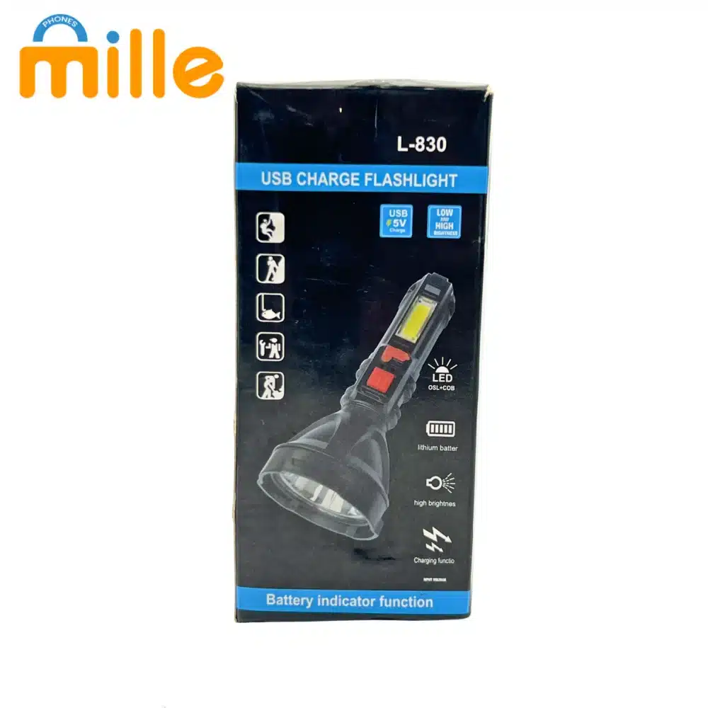 Lampe de Poche USB L-830 avec Indicateur de Batterie | Rechargeable | Fonction d’Éclairage Puissant | Pratique et Compact – Image 4